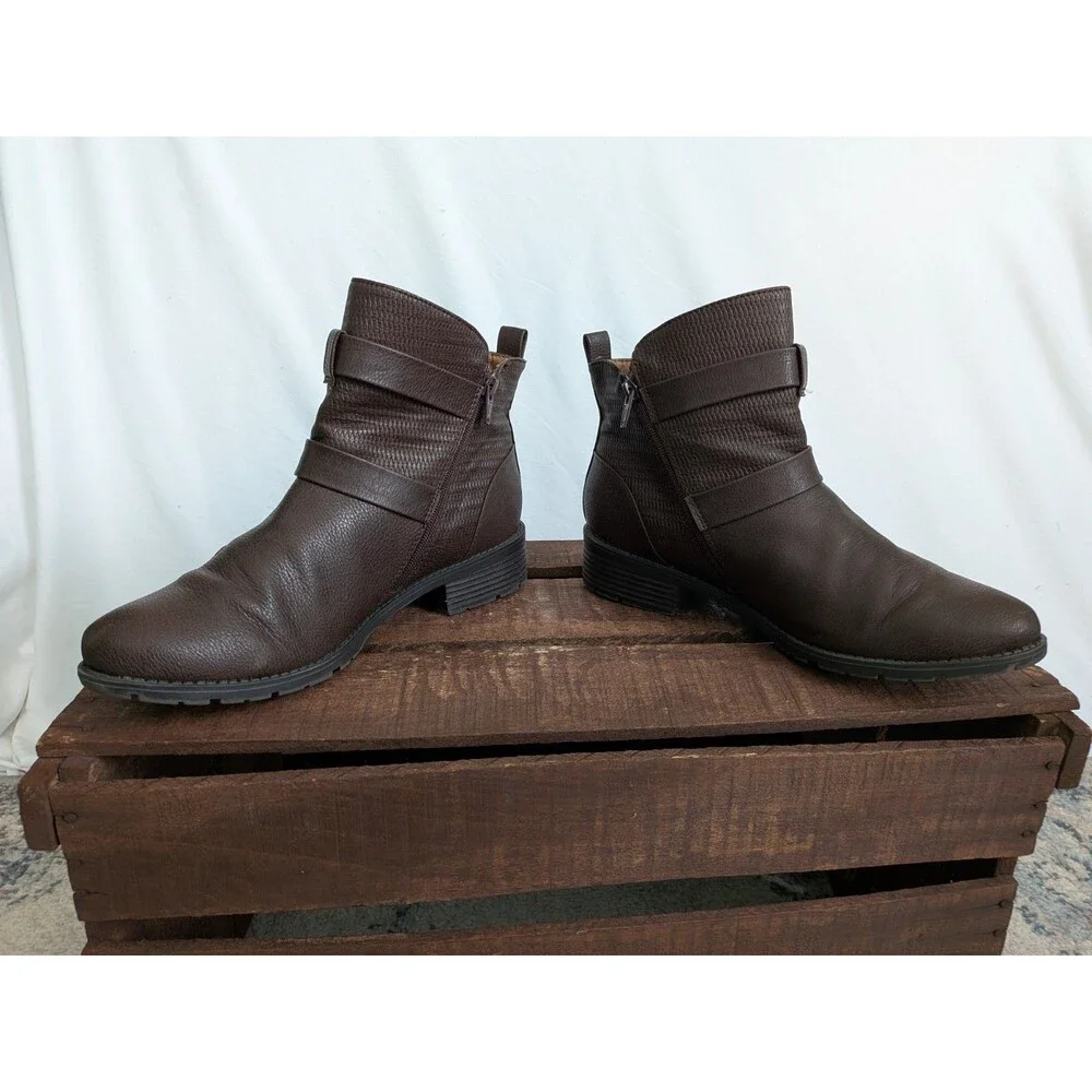 Croft and Barrow Ankle Boots Womens 10 Tower Brown Ortholite Inserts Buckles Zip